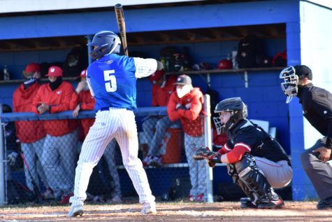 Anthony Amato swings the bat at Ammermans home plate on April 3, 2021.  SCCC vs SUNY Ulster in a doubleheader game. (Media)