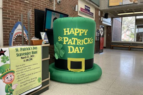 Festive inflatables are in the Babylon Student Center on March 15, 2022. The inflatables help Suffolk students to get into the St. Patricks Day spirit. 
