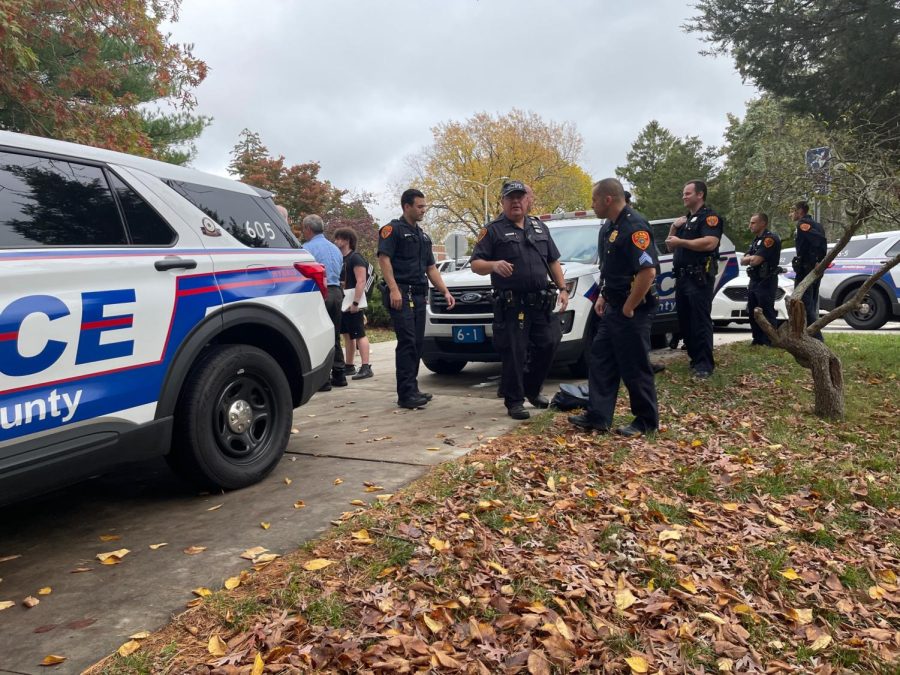 Suffolk County Police responding to the incident, outside the Islip Arts Building on Wednesday Oct. 26, 2022.