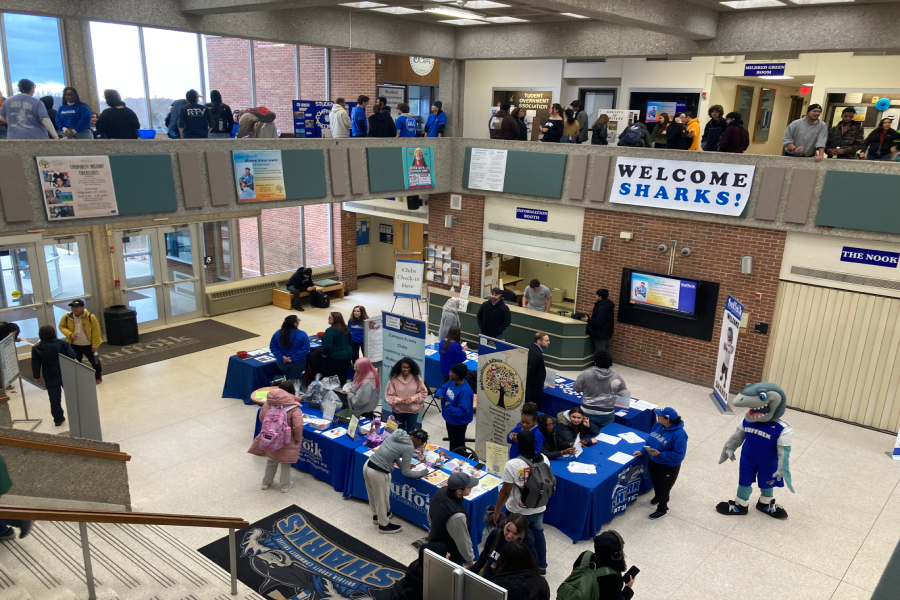 A view of the spring club fair from the second floor of the Babylon Student Center on Jan 31. 2024 (Compass News/Michael Melecio)