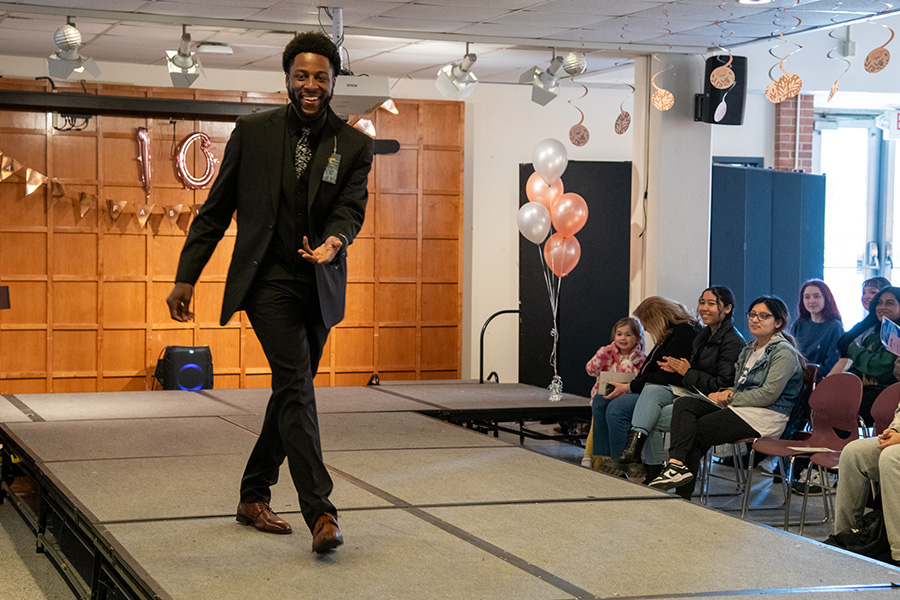 Gamaeel Vilceus struts down the catwalk at the 10th annual Career Services Fashion Show on March 13