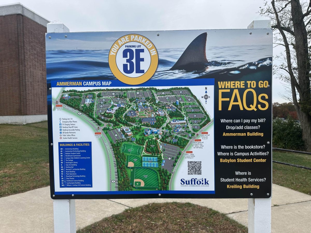 New SGA signage on the Ammerman Campus aims to improve student navigation. (Credit: Compass Staff)
